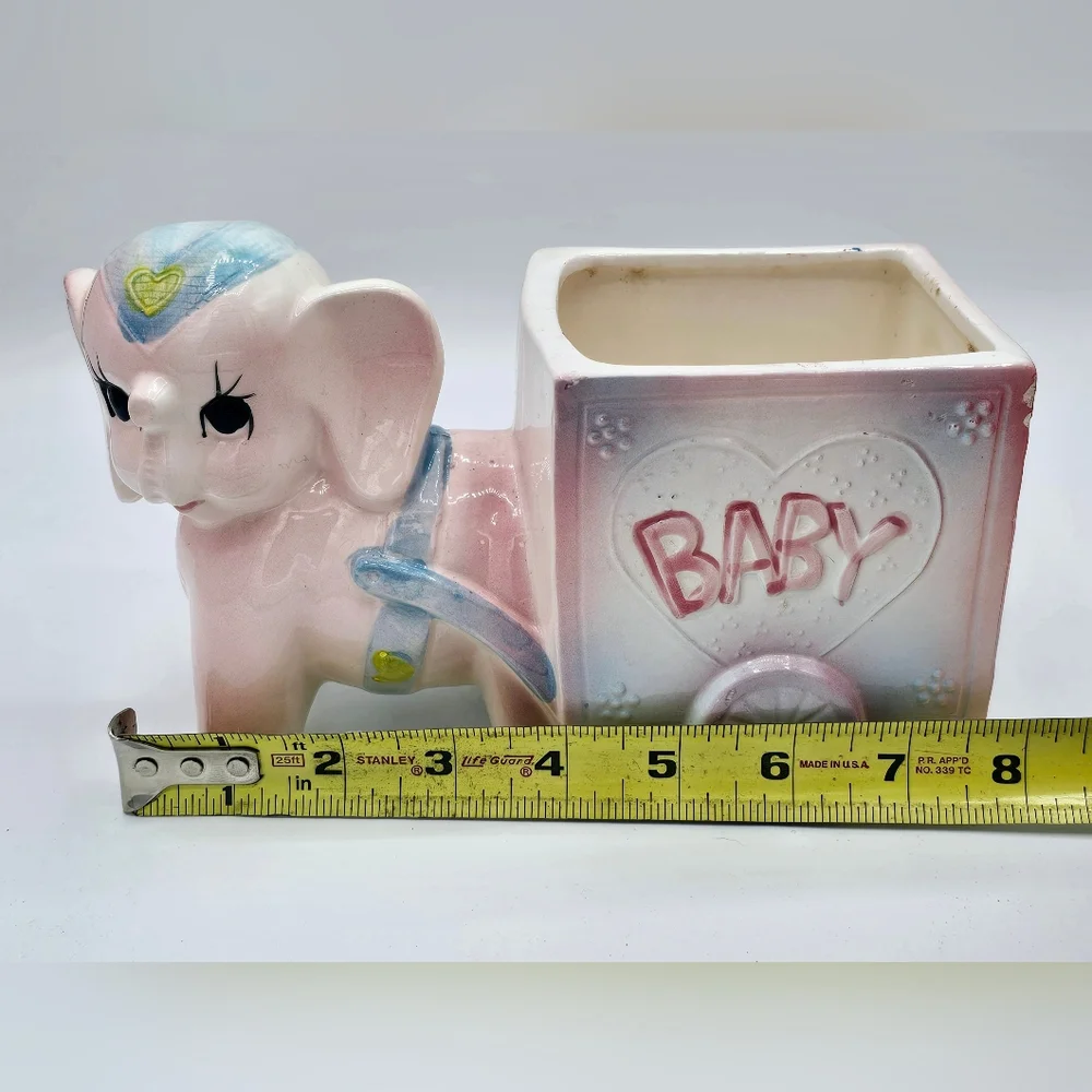 Vintage Ceramic baby Pink and Blue Elephant Planter - Picture 6 of 6